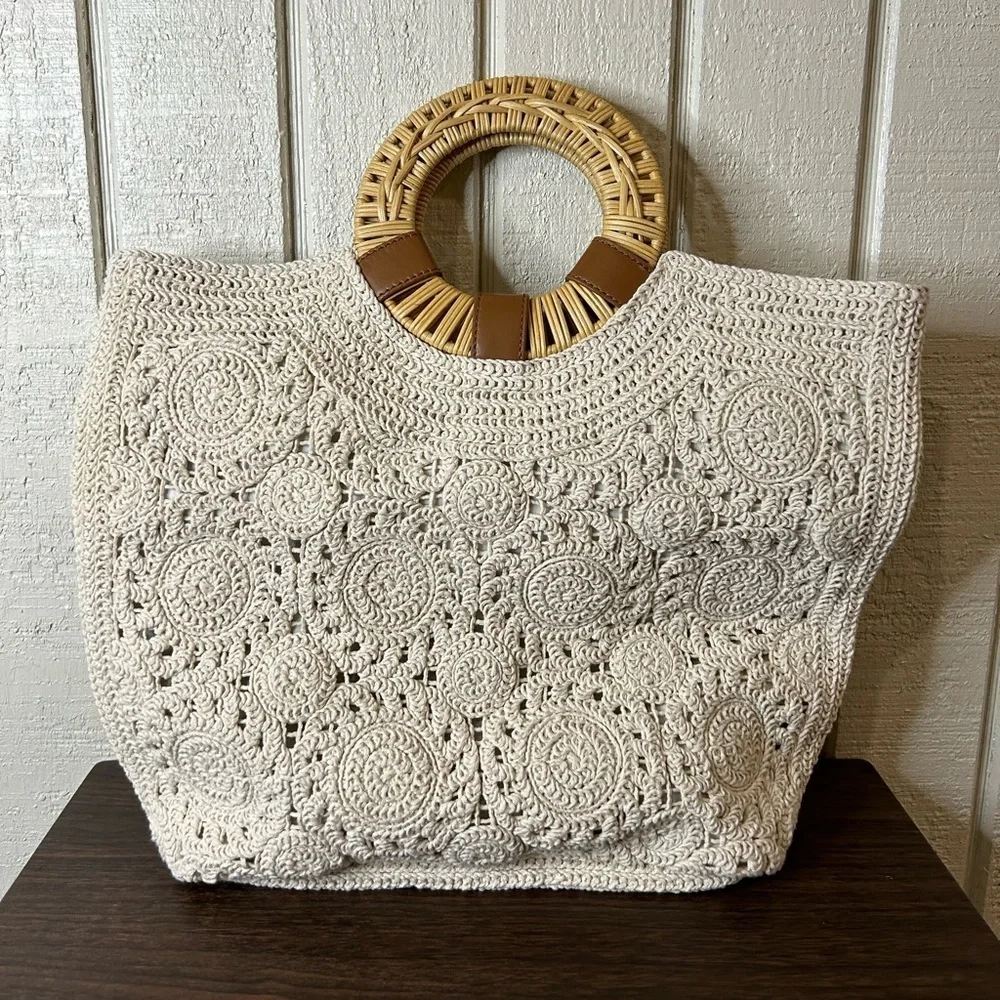 Talbots Crochet Round Handle Tote Bag